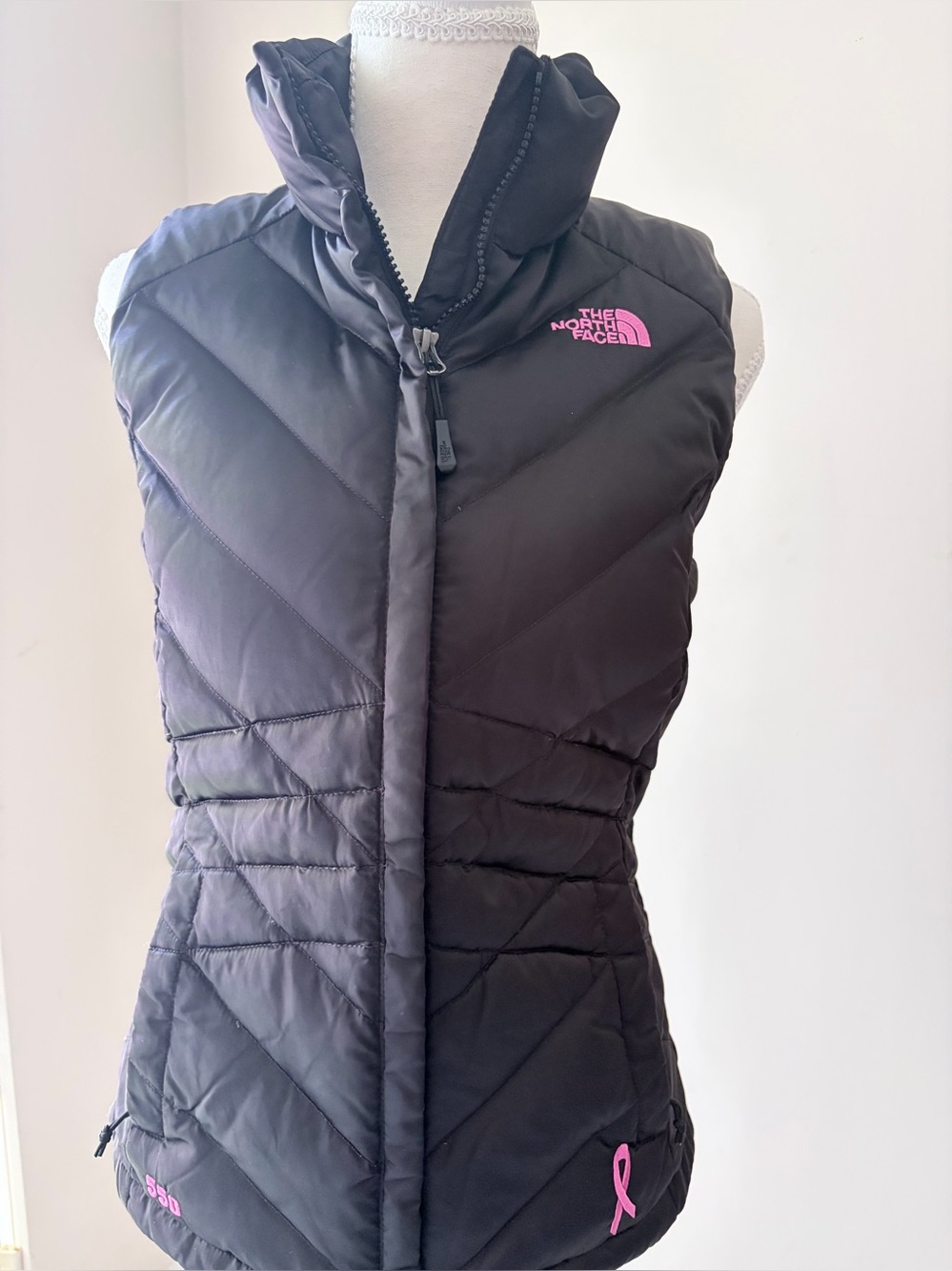 The North Face Black Quilted Women's Vest with Pink Accents